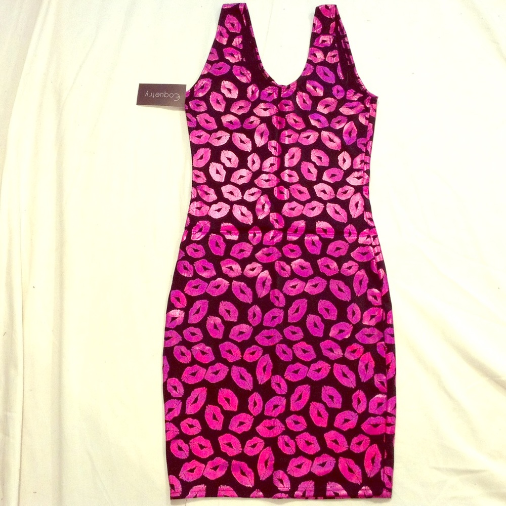 Pink Metallic Lips Bodycon Mini Dress